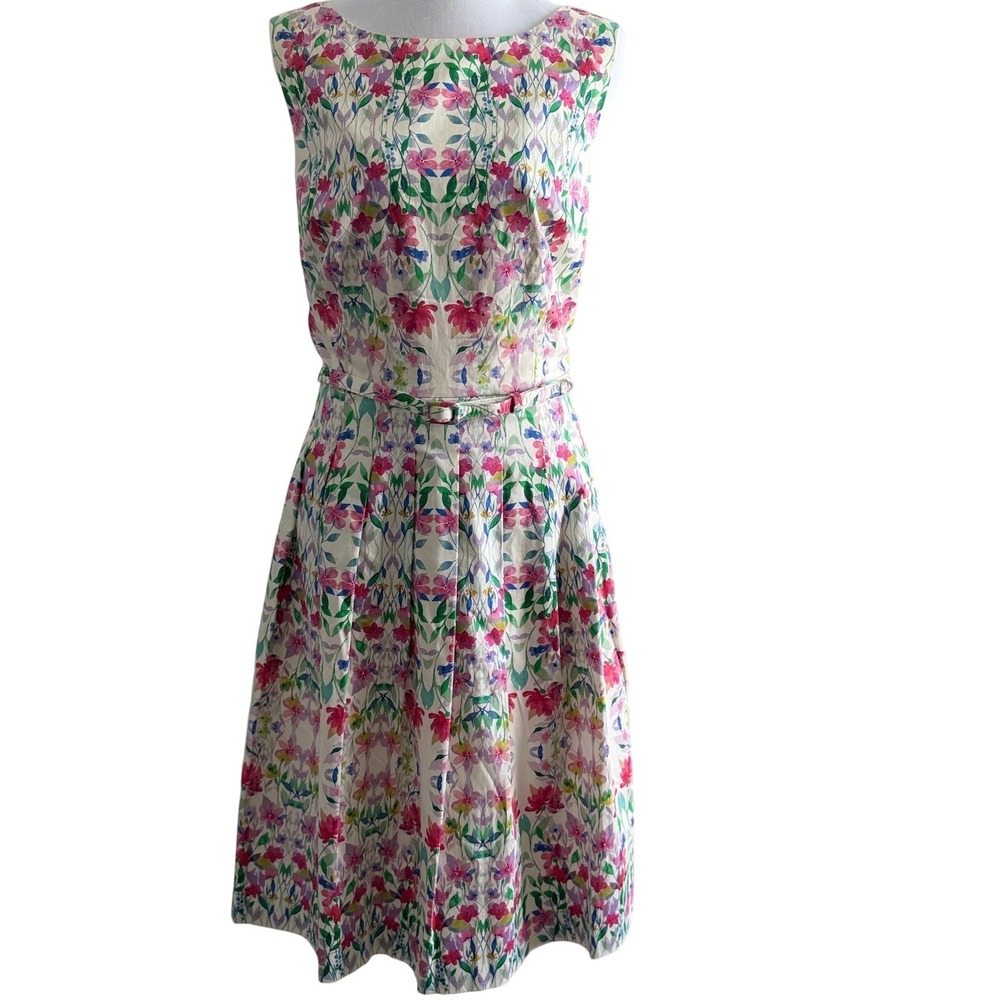 Talbots Floral Sleeveless Belted Fit and Flare Midi Dress Multi Color Size 10